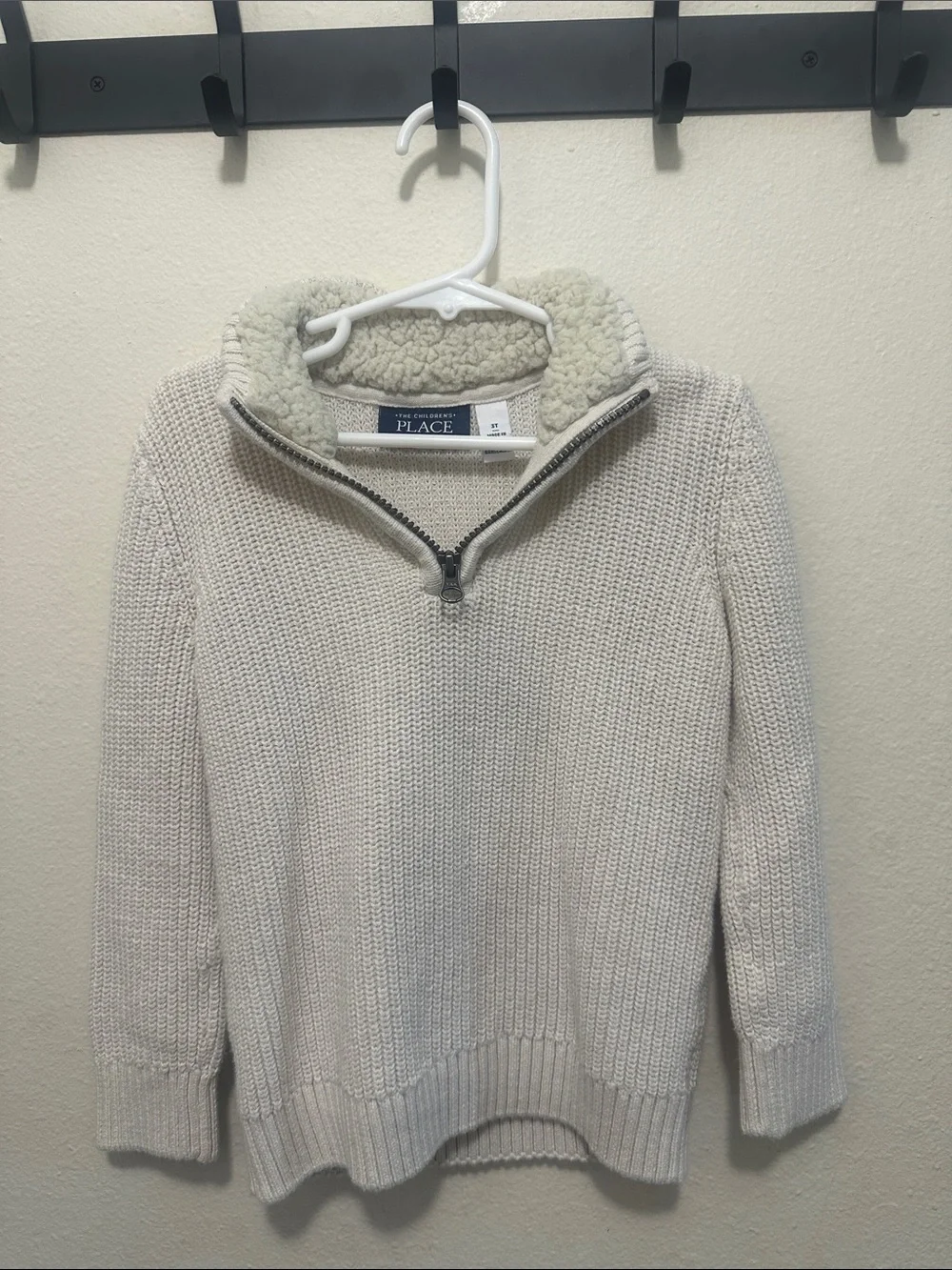 The Children's Place Cream Sherpa-Trim Zip Sweater